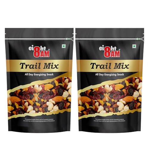 Image of 8:00 AM Trail Mix Dry Fruits & Nuts,200G(Pack of 2)|Made With Nutritious Ingredient Cranberries,Roasted Cashew,Almonds,Raisin,Pumpkin Seeds|Healthy And Tasty Snack,Rich In Zinc,Potassium,Iron