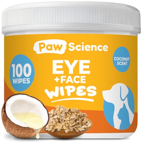 Paw Science Dog Eye Wipes - Hypoallergenic Eye & Face Wipes for Dogs, Cats, & Puppy - Pet Tear Stain Remover & Cleaner - Gently Cleans & Removes Discharge, Crust, & Gunk (Coconut)