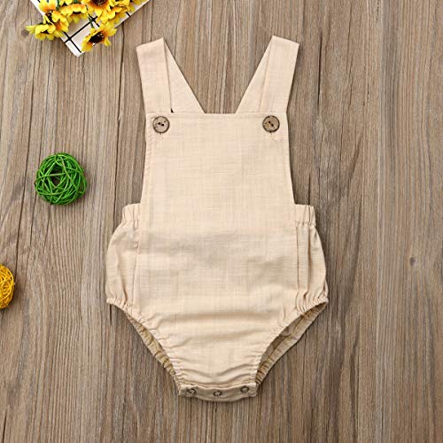 Xmasgifts Newborn Infant Baby Girl Boy Summer Romper Solid Color Sleeveless Jumpsuit Backless Overalls Cotton Outfits (18-24M, Khaki) #TOP2