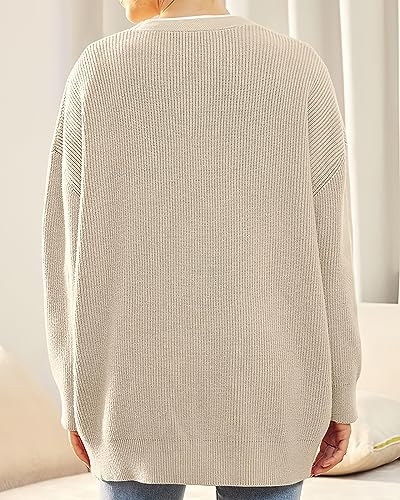 Image of ebossy Women's Open Front Knit Cardigan Casual Long Sleeve Oversized Button Lightweight Sweater Outwear (2XL, Apricot)