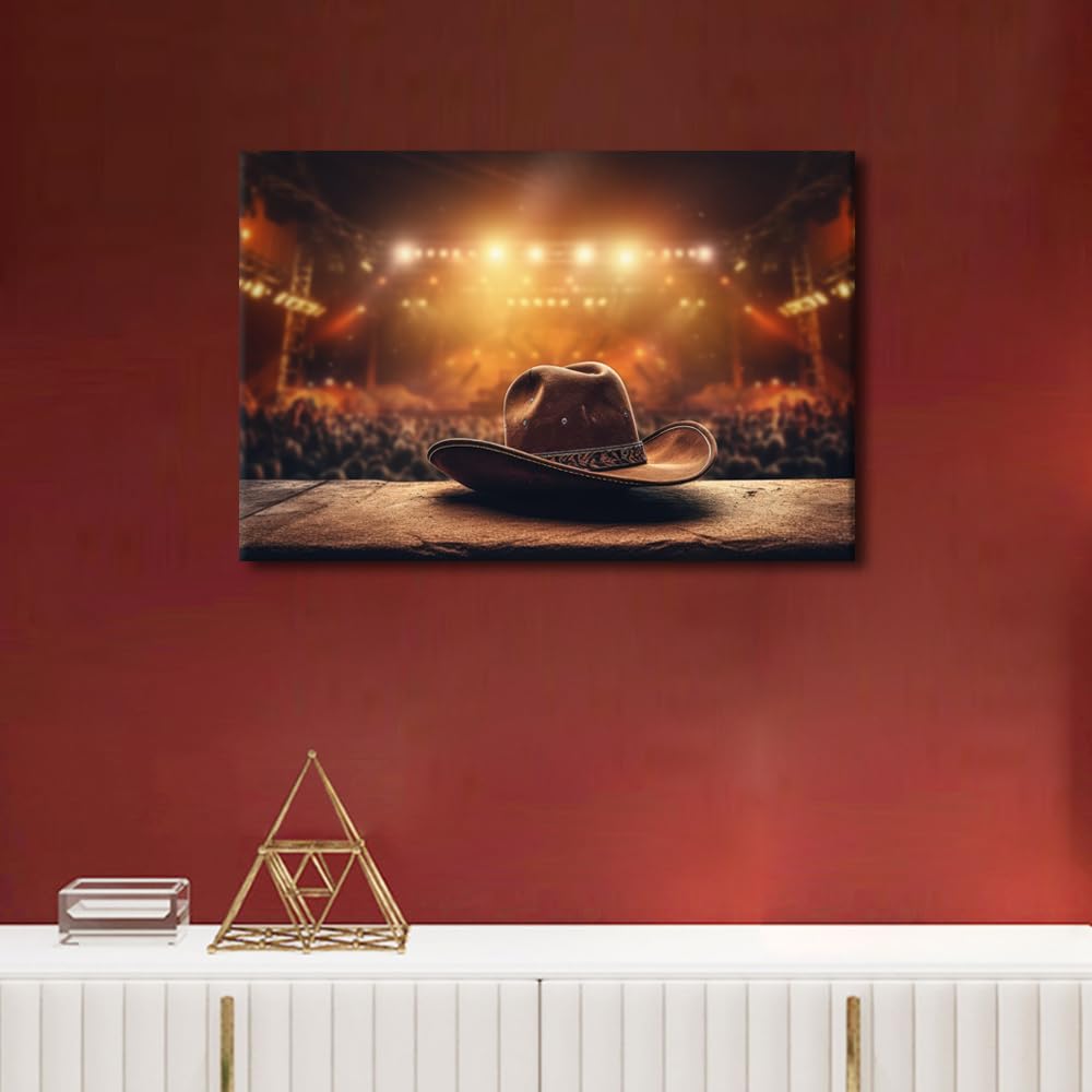 TISHIRON Wall Art for Living Room 1 Panel Country Music Festival Vibes Featuring Cowboy Attire Posters and Prints for Home Hotel Office Wall Decorations Stretched Framed Ready to Hang - Image 4