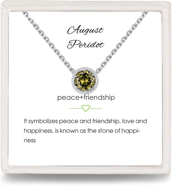 Presentski Birthstone Pendant Necklace 925 Sterling Silver - Single Round Cubic Zirconia Crystals Gemstone Birthstones Necklaces Gift for Women Girls