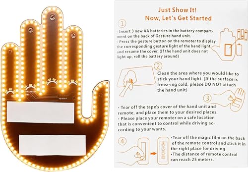 Image of Finger Gesture LED Light with Remote | Funny Car Back Window Signal Display for Cars & SUVs | Finger Light Sign for Truck & Vehicle Accessories