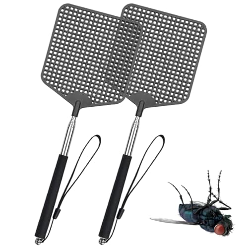 OUDQFCJ 2 Pièces Tapette à Mouches carrée Extensible,Tapette à Mouches avec Poignée,Attrape-Mouches,Tapettes à Mouches Robustes,pour Mouches,Moustiques et Insectes,Noir