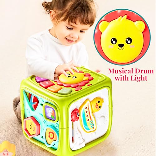 Image of 5 In 1 Activity Toys For 1 Year Old Boy - Animal Voices, Instrument Sounds, Drum Box With Lights, Musical Toys For Kids 1 Years & Toddlers Toys | 3 Aa Batteries Incl, Yellow
