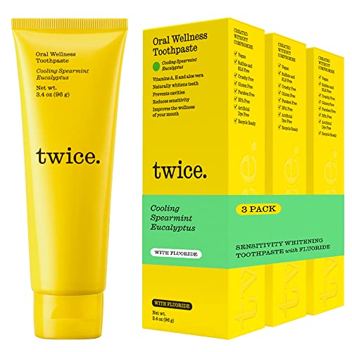 Twice Vegan Toothpaste For Sensitive Teeth And Gums And Teeth Whitening Toothpaste - Sls Free Toothpaste With Fluoride And Cavity Protection - (Cooling Spearmint Eucalyptus) (3-Pack) #TOP5