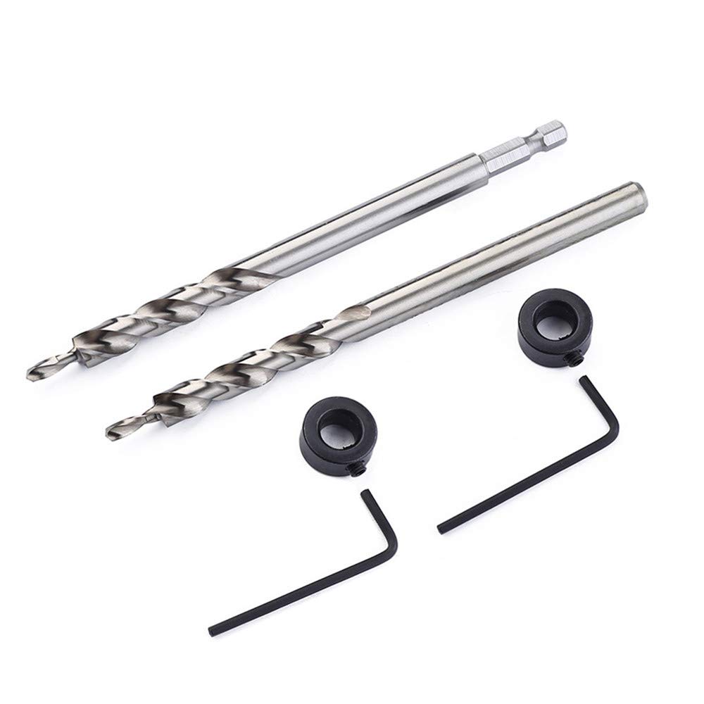 2 Pcs 3/8"(9.5mm) Pocket Hole Drill Bit, HSS Twist Step Drill Bit with Depth Stop Collar for Manual Pocket Hole Grill Guide Drill Tools Kit