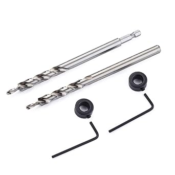 2 Pcs 3/8"9.5mm Pocket Hole Drill Bit, HSS Twist Step Drill Bit with Depth Stop Collar for Manual Pocket Hole Grill Guide Drill Tools Kit