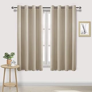 DWCN Blackout Curtains for Bedroom - Thermal Insulated Light Blocking Eyelet Window Curtains for Living Room 55 x 69 inch Length, Light Beige, 2 Panels