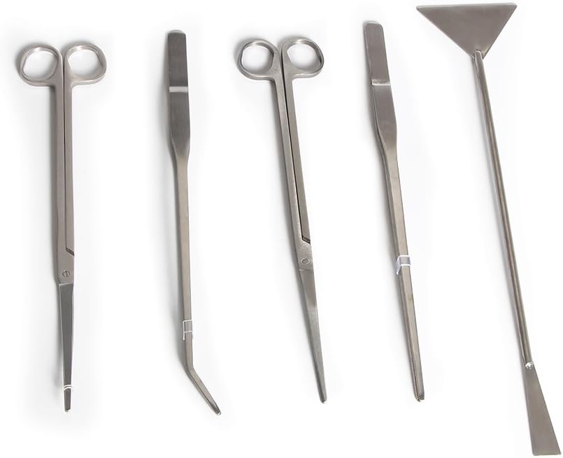 Co-link 5 in 1 Stainless Steel Aquarium Tank Aquatic Plant Kit - 5 with Straight Scissors, Curved Scissors, Substrate Spatula, Straight Tweezers, Bent Tweezers