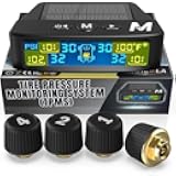 Marcala Tire Pressure Monitoring System - Set of 4 TPMS Sensors for Trailer, RV, Camper, Truck (0-98PSI) | 50ft Extended Range Air Monitor Kit | Solar Charge & 6 Alarm Modes | Be Safe & Prevent Flats