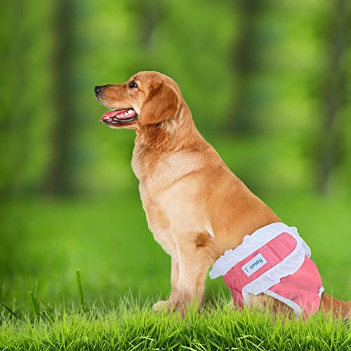 Teamoy 4 Pcs Washable Female Dog Diapers With White Edge, Incontinence Diaper For Female Dogs, Pink + Yellow + Blue + Green, L2 #TOP7
