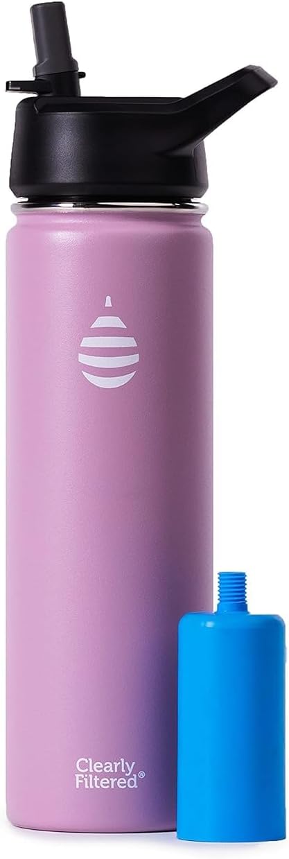 Clearly Filtered 20oz Water Bottle/Targets 220+ Contaminants/Double-Wall Insulated Stainless Steel Filtered Water Bottle BPA/BPS-Free Phthalate-Free Filters Fluoride Lead Chlorine (Pink)