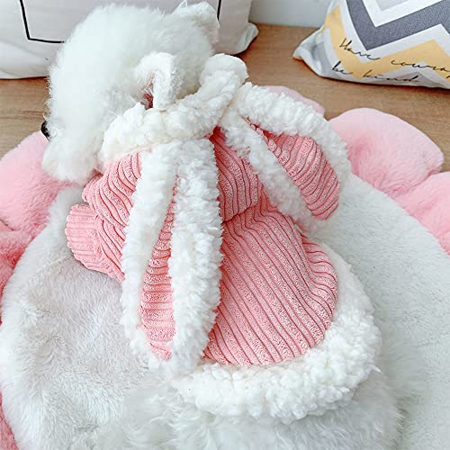 Aniac Small Dog Bunny Ears Hoodies Cat Rabbit Outfit Warm Puppy Clothes Pet Cold Weather Coat With Hat Hooded Winter Jacket For Cats Dogs(Medium, Pink-2) #TOP1