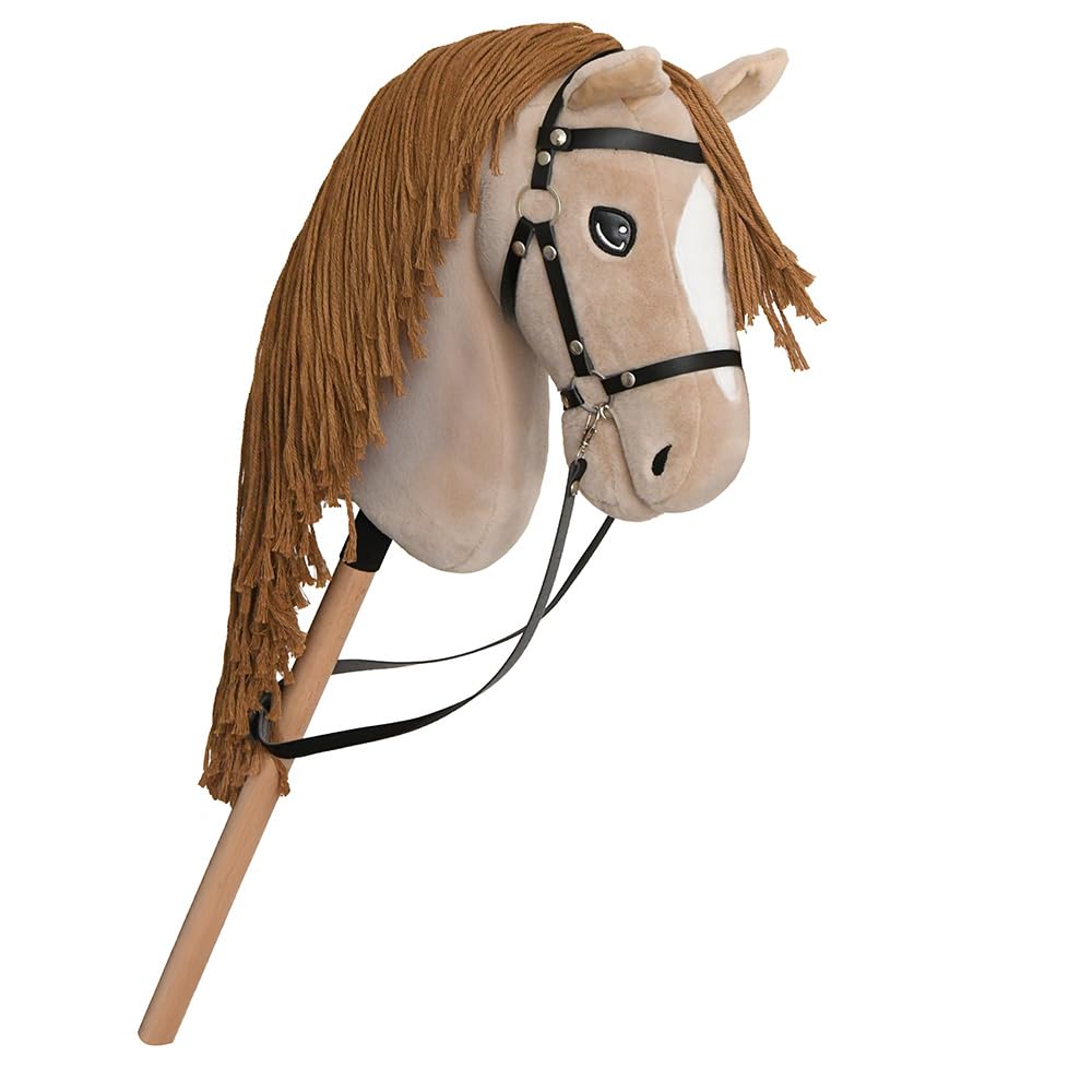 Hobby Horse Beige A3, Pferd, komplett mit Netz, Gebiss, Zügel, Halfter und Insektenmütze, schwarz und weiß, Pferdekopf, Stab für Hobby Horsing Kinder und Jugendliche