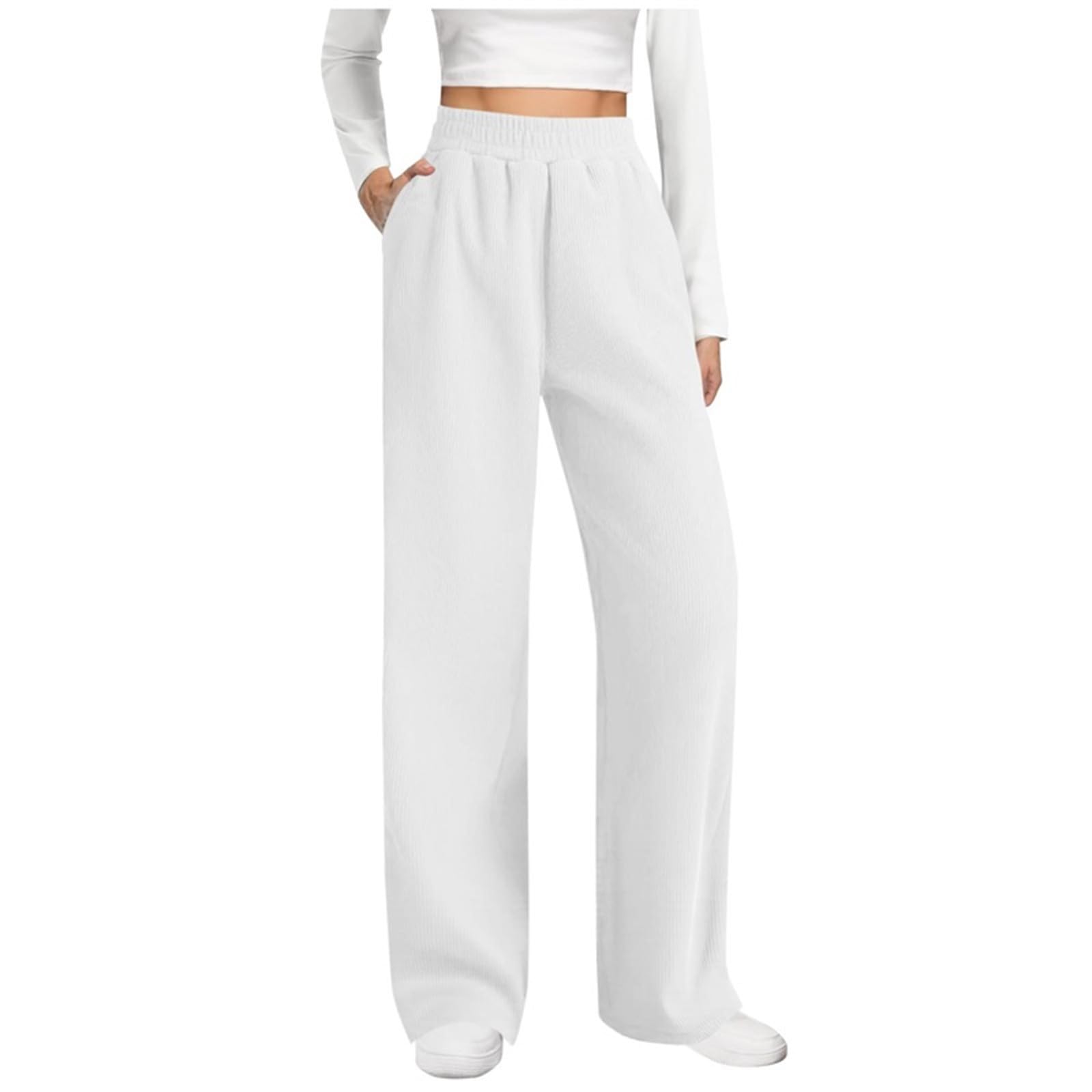 Work Pants Women Office Corduroy Stretch High Waist Pants Dressy Casual Wide Leg Joggers Trendy Loose Cozy Sweatpants