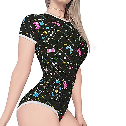 Littleforbig Adult Baby Diaper Lover Button Crotch Romper Onesie -Baby Gamer Onesie (Xs, Black) #TOP1