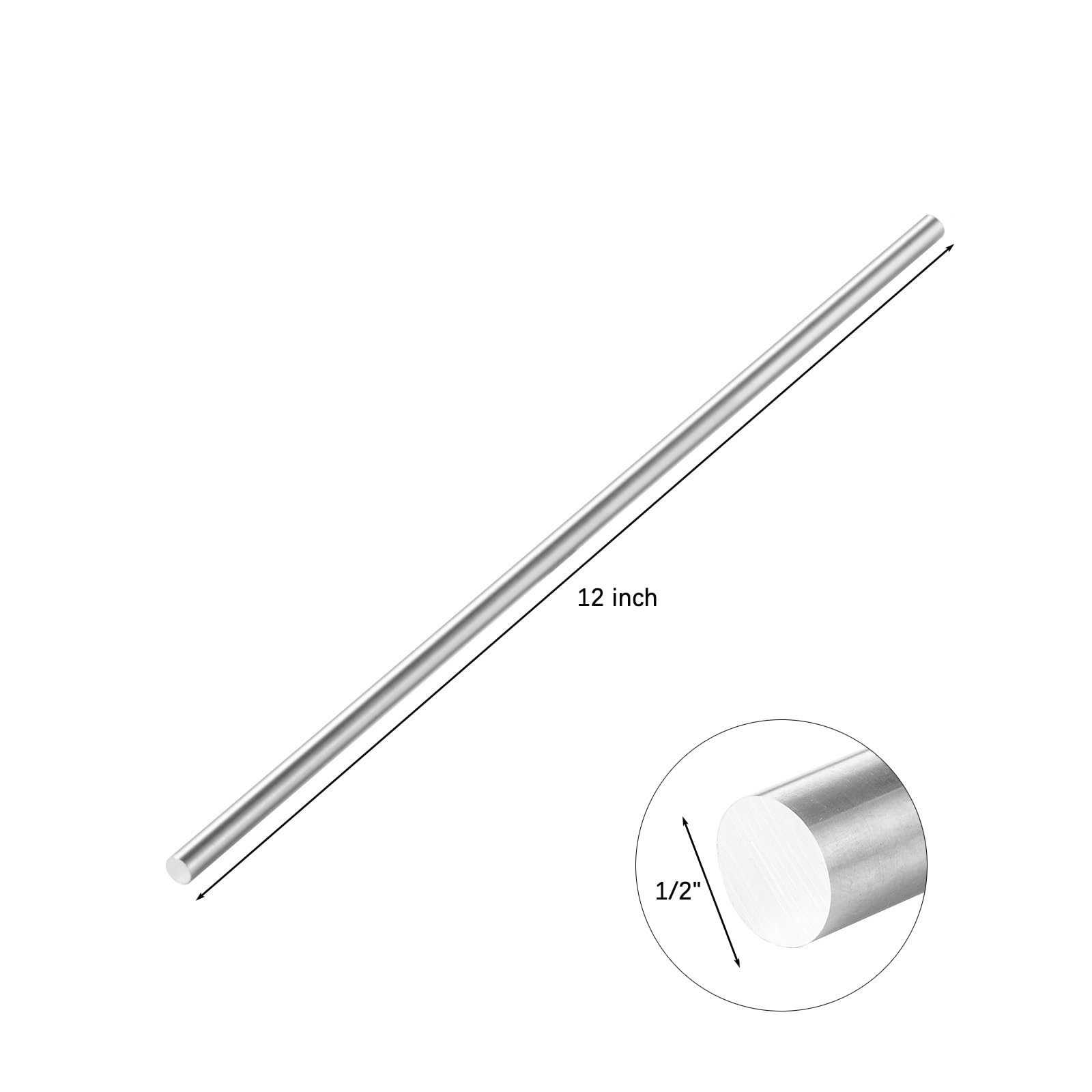 Aluminum Round Rods - 1/2" Diameter, 12" Long -2 Aluminum Round Rods - 1/2" Diameter, 12" Long -2