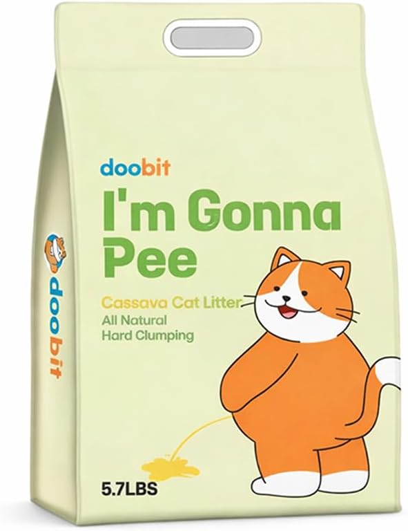 100% Cassava Cat Litter, Natural Clumping Litter, Dust-Free, Super Clumping, Soft Texture, Mixable with Crystal cat Litter,I'm Gonna Pee(5.7lb x 1pack)