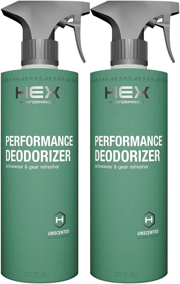 HEX Performance Deodorizing Spray, Unscented, 44oz (Pack of 2) - Awesome for Shoes, Gear, Activewear & Fabrics, Yoga Mats & Gym Equipment, Carpet, Pets, Odor Eliminator & Fabric Refresher Spray