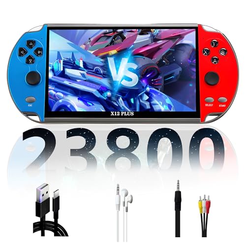 X12 Plus Consola de Juegos Retro de 7.1 Pulgadas,23800 Juegos,10 emuladores,Doble Joystick Arcade Consola de Juegos portátil con Pantalla HD de 16 Millones de Colores,800*480,TXT E-Books,Salida AV/TV