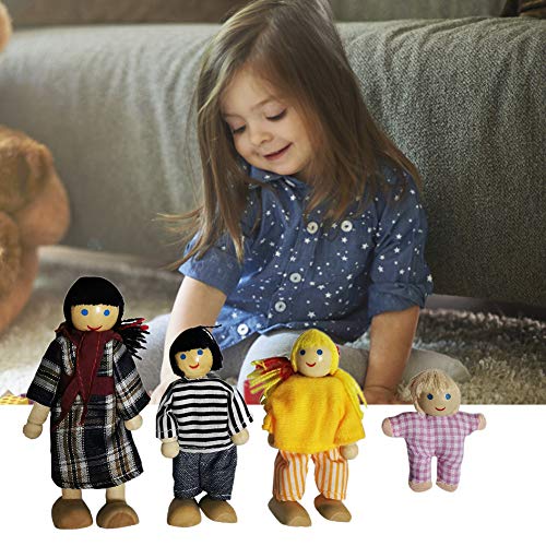 Surakey 7 Köpfige Puppenhaus Puppenfamilien Set, Holzpuppe Spielzeug Cartoon Familie Puppen Puppenhaus Zubehör… – Bild 3