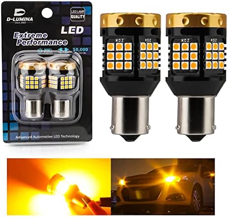 D-Lumina BAU15S PY21W 7507 (150 °) LED Turn Signal Lights Bulbs Amber Yellow,4000LM 45W 3030SMD,with Build-in Load Resistor CANBUS Error Free,LED turn signal lights for front or rear of car (2PCS)