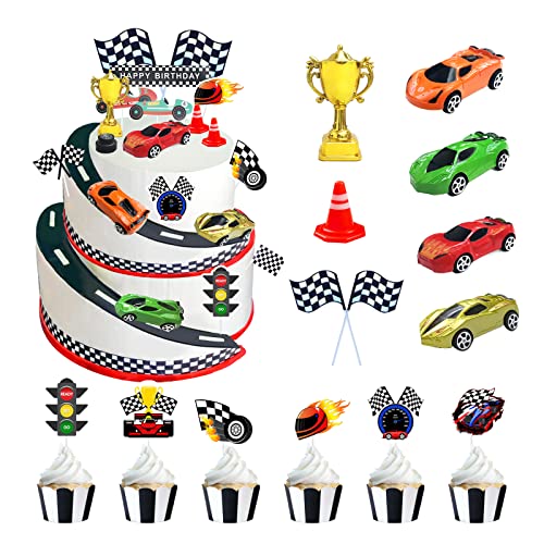 54 PCS Race Car Cake Decorations Cars Cupcake Topper Race Flags Party Favors Two Fast Theme Birthday Party Supplies for Hot