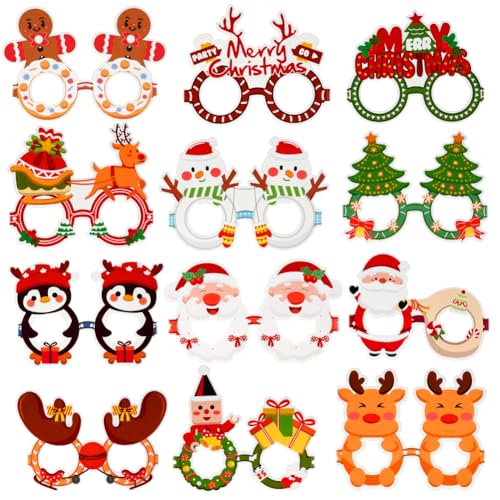 Ainiv 12piezas Papel Gafas de Navidad, Novedosas Gafas Disfraz Fiesta Divertidas con Decoración Navideña, Gafas Divertidas Festival Accesorios Navideños, Decoraciones de Fiesta para Adultos y Niños