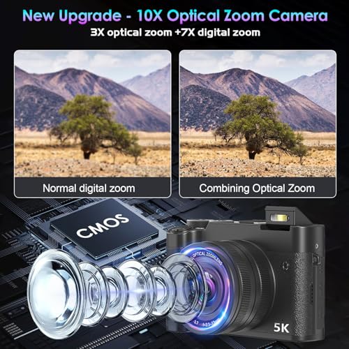 5K Digital Camera, WiFi Cameras for Photography & Video with 3X Optical Digital Zoom, Autofocus Vlogging Camera for YouTube, 64MP Travel Digital Camera with 64GB Card, 2 Batteries - Image 3