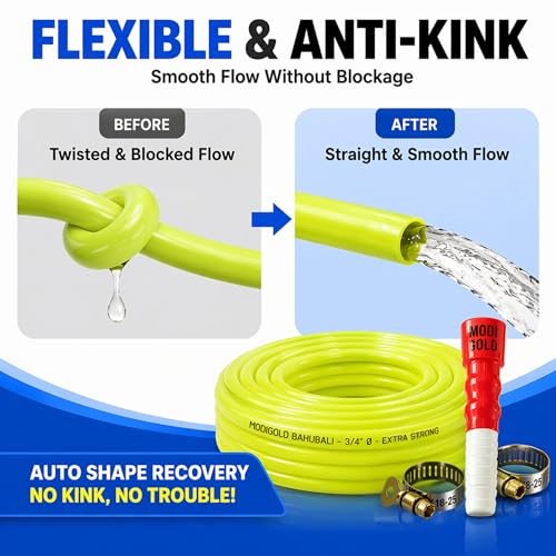 Image of 3 /4 Inch Garden Hose 15 Meter (0.75 Inch) - Heavy Duty Yellow PVC Water Pipe with Tap Connector & SS Clamps | Flexible Watering & Car Wash Hose
