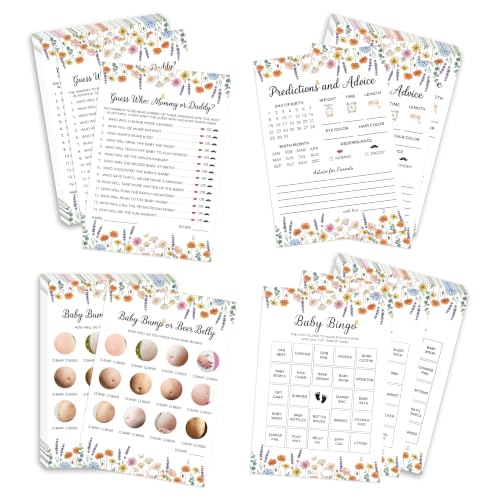OLOUTAB Baby Shower Games 4 in 1 Girl Party Bingo Smudge Proof 50 Pack