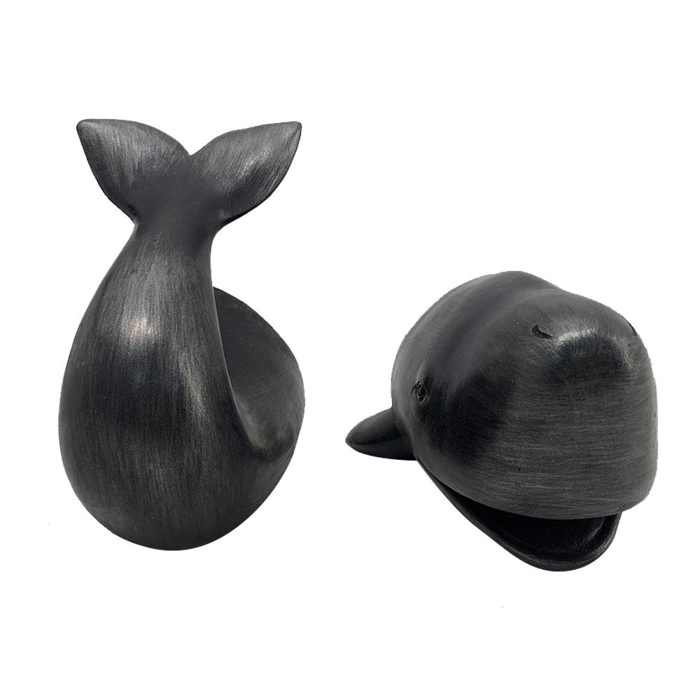 Comfy Hour Under The Sea Collection Black Whale Art Bookends, Solid Heavy Weight, Ocean Decoration, Resin Set of 2, 1 Pair