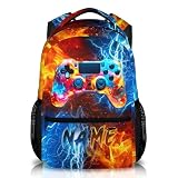 Gamer Backpack for Kids School Kindergarten Elementary Primary Middle College, Personalized Gaming Schoolbag for Boys, 17 Inch Custom Large Capacity Bookbag for Travel Work Hiking