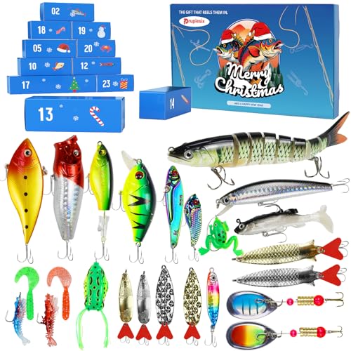 Fishing Lure Advent Calendar 2025 with 24 Individually Wrapped Baits,