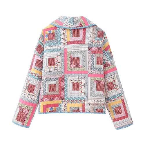 Women's Print Cardigan Fall Winter Warm Cropped Puffer Jacket Jacket Lightweight Open Front Coat Padded Quilted Coat4