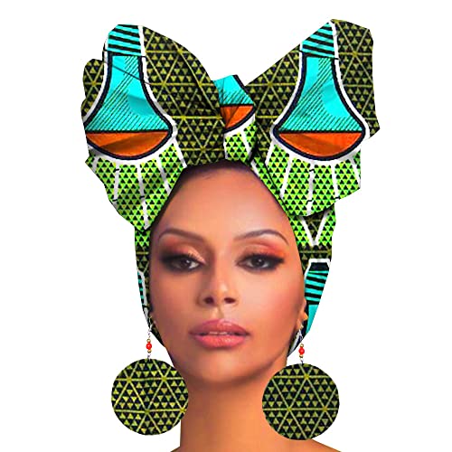 African Headwrap Earrings Hair Accessories Scarf Bonnet Ankara Wax Fabric Head Turban African Headscarf Mask Match Print