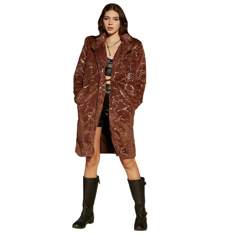Image of Campus Sutra Women's Double-Breasted Fleece Long Coat For Casual Wear | Lapel Collar | Long Sleeve | Button Closure | Coat Crafted With Comfort Fit For Everyday Wear