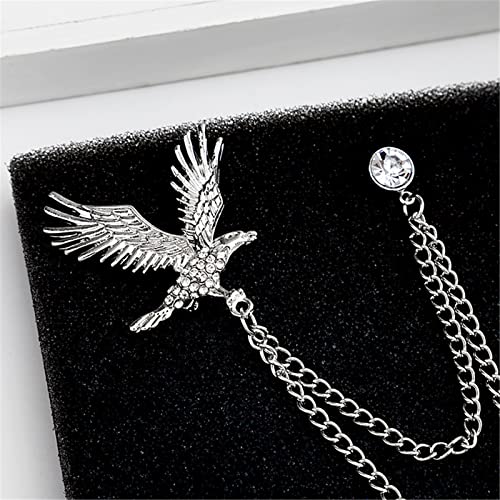 Image of WCRAZYE Shiny Rhinestone Metal Feather Lapel Pin Angel Wings Tassel Chain Brooch Collar Pins for Women Girls Men's Animal Eagle Pin Suit Sweater Shawl Coat Breastpin Accessories