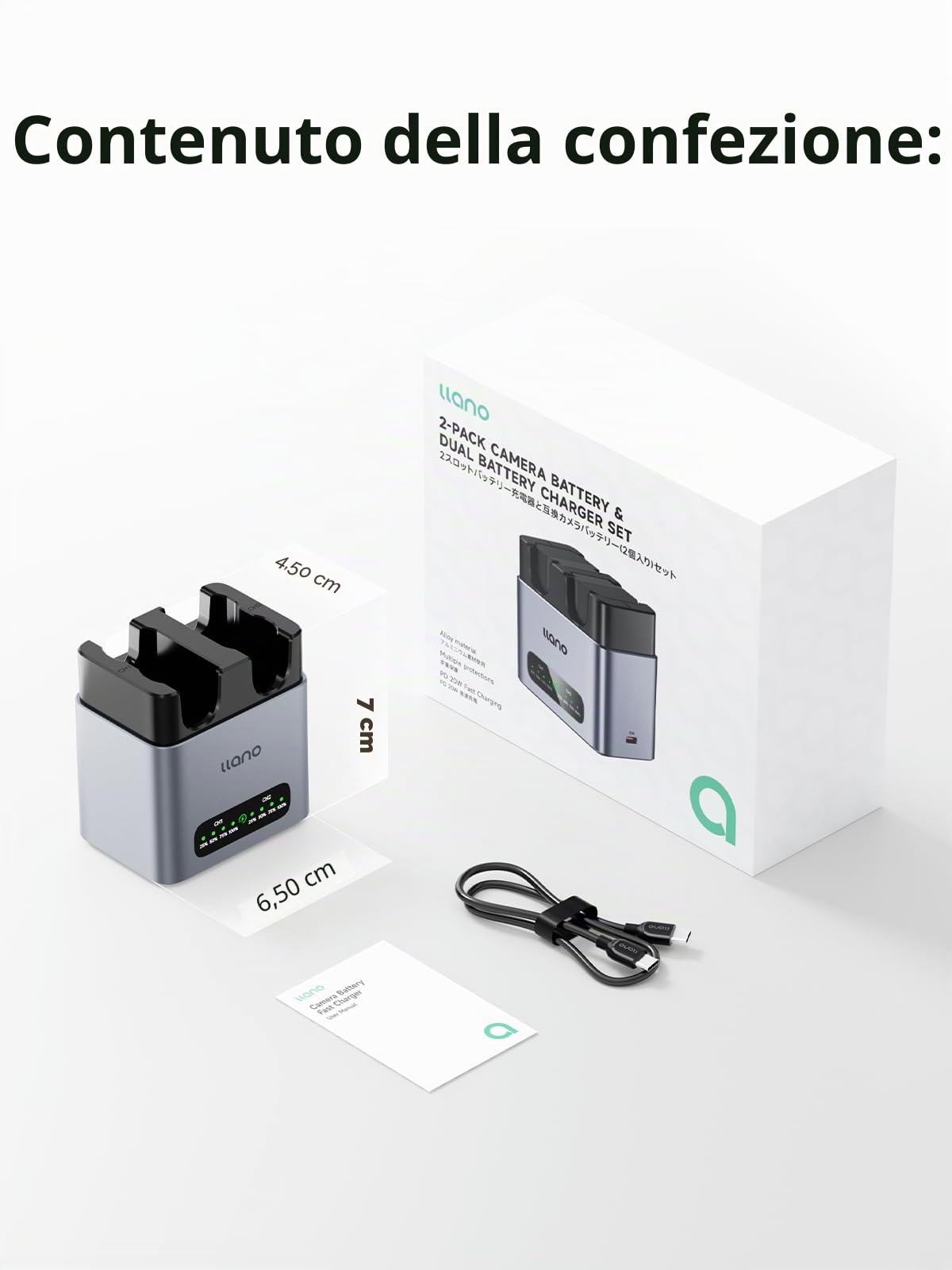 llano 20W EN-EL15C batteria per fotocamera caricatore rapido a 2 slot compatibile con Nikon Z8,Z7II,ZF,Z6III,Z7,Z6II,Z6,D850, D810A,D7500,D750,D7200,D7100, alluminio CNC,ricarica completa in 2,8 h
