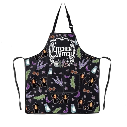 JNIAP Witches Kitchen Apron Salt Rosemary Lavender Love Gifts Magic Witchcraft Apron Witchy Gothic Gifts Witches Apron (Witch bl ap)