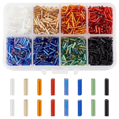 PH PandaHall About 3500 Pcs Transparent Glass Bugle Seed Beads 8 Colors Tube Space Bead Length 6mm for Jewelry Making