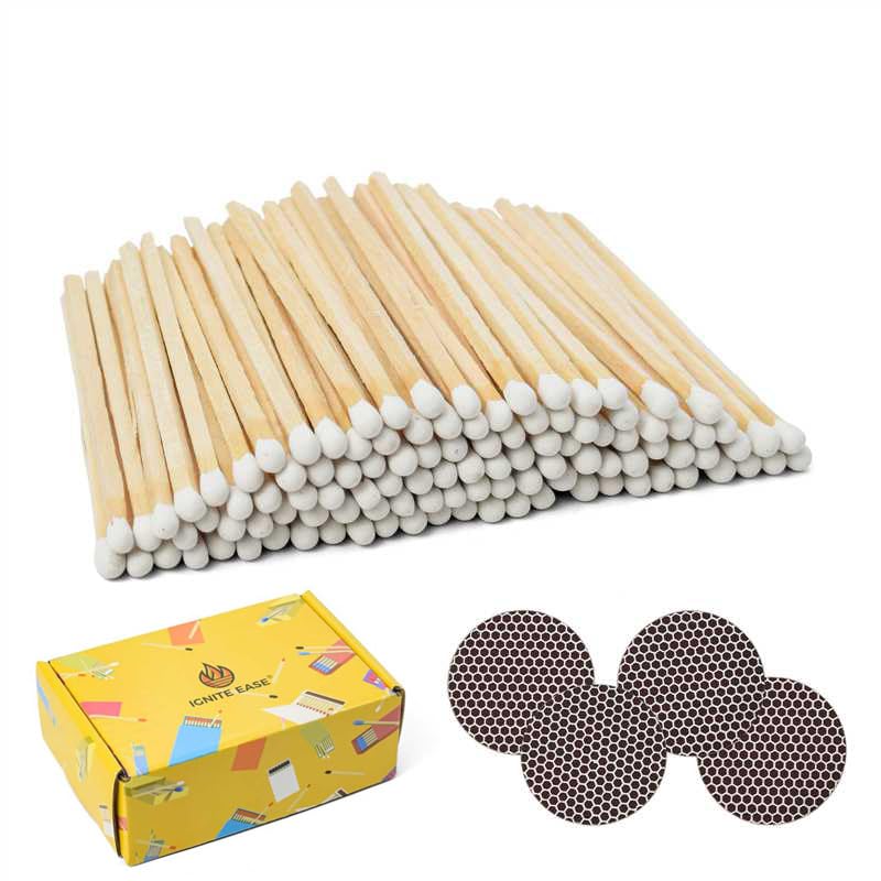 4 Inch White Matches Bulk, 100 Count Long Safety Wooden Matches Sticks for Candles, Fireplace | Decorative Matche with Striker