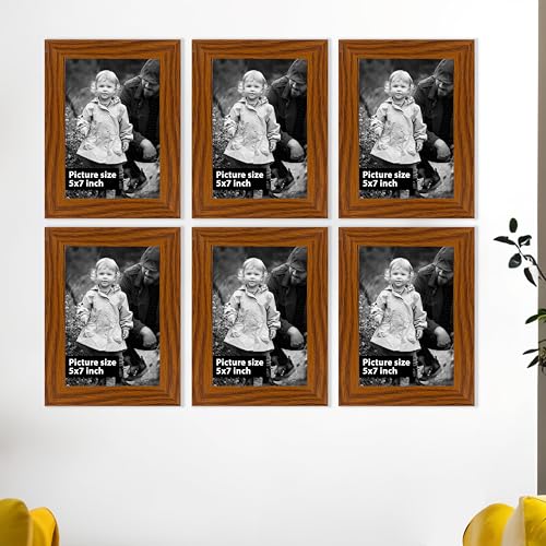 Image of Art Street Decorative Premium Set of 6 Individual Wall Hanging Picture Frame for Home, Living Room, Study Room Decor & Office Decor(5 x 7 Inch Picture Size) - Brown