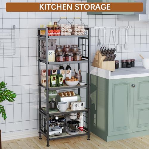 GIOTORENT 5-Tier Pantry Shelves with Wooden Boards, Heavy Duty Storage Shelves & Book Shelf, Adjustable Metal Shelving Unit for Kitchen Bathroom Laundry Organizer, Sturdy Rust-Resistant, Black - Image 3