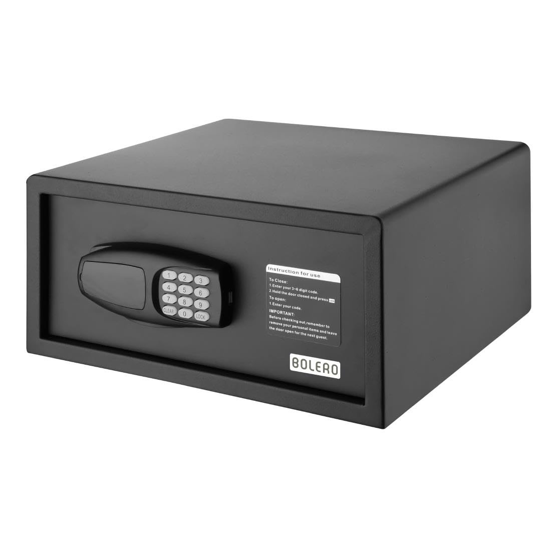 Bolero Electronic Hotel Safe, LED Display, Fits 14 Inch Laptops, Black