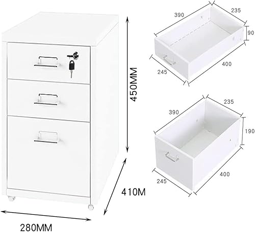Miniatura 2 de Archivador con 3 cajones, archivador móvil de metal con ruedas de bloqueo, armario de metal debajo del escritorio para (color azul lago)