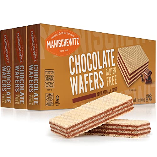 Manishewitz Gluten Free Chocolate Wafers, 7oz (3 Pack) Crispy Wafer with Creamy Dark Chocolate Filling | Dairy Free | Certified Kosher (including Passover)