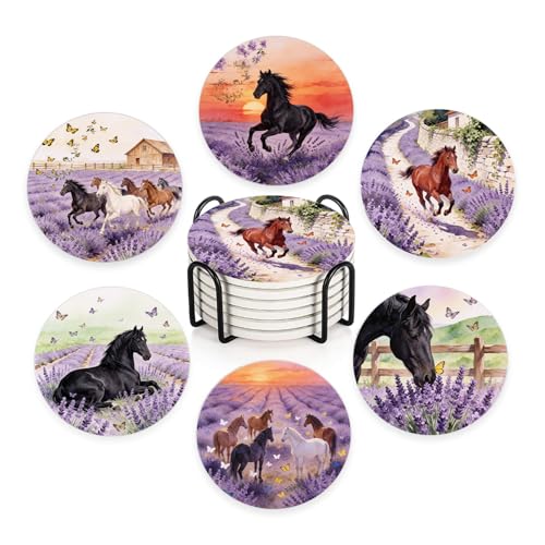 Purple Lavender Horses Ceramic Coasters Set of 6