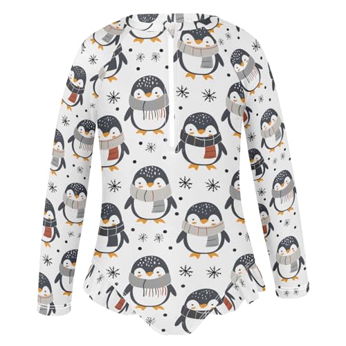 Penguin Snow Seamless Girls Long Sleeve Swimsuit Rash Guard One Piece Bathing Suits Zipper 3-12T2